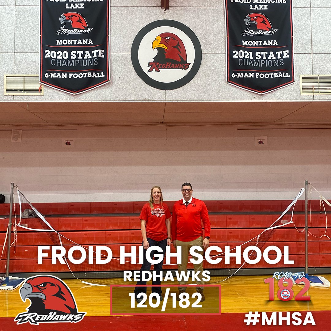 (120/182) Froid High School MHSA's Kip Ryan visited Froid High School, a Class C School. Their school colors are red, white, & black and their mascot is the Redhawks. Thank you to Superintendent Steve Mayhue & AD Kayla Johnson for showing us around #MHSA #Roadto182