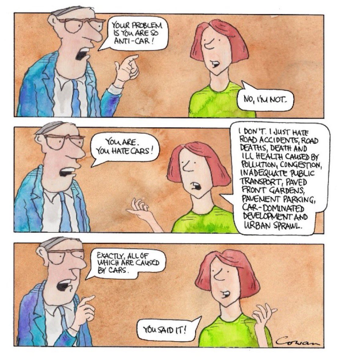 I don’t hate cars. But we should all hate decisions that create car dependency.

Cartoon by <a href="/cowanrob/">Rob Cowan</a> #CarDependency