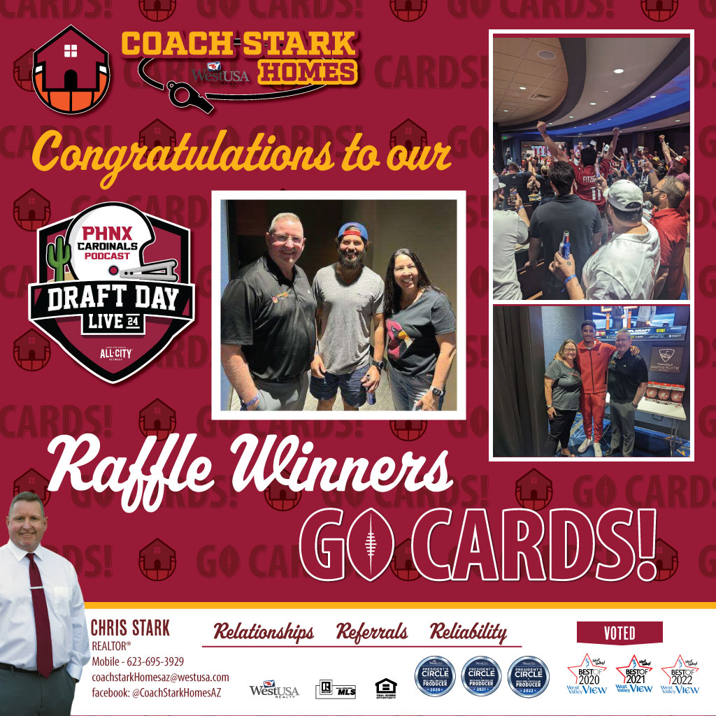 𝐖𝐡𝐚𝐭 𝐀 𝐃𝐫𝐚𝐟𝐭 𝐏𝐚𝐫𝐭𝐲! Everybody had a great time at the @PHNX_Cardinals draft party with @JohnnyVenerable, @BoBrack, and fellow HTL'er @DamonDawg. Huge congrats to the @CoachStarkHomes raffle winners who each won $50.00 @PHNX_Sports gift cards for some new merch.