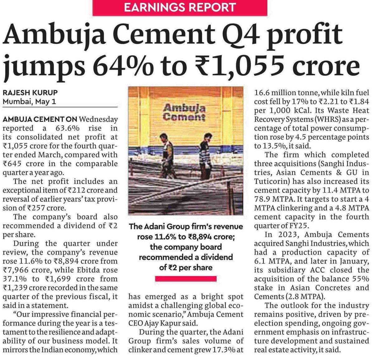Ambuja Cements delivers its lifetime highest annualised PAT, while announcing its Q4 and FY'24 results! #ThisIsAdaniCement #BuildingNationsWithGoodness #GrowthWithGoodness