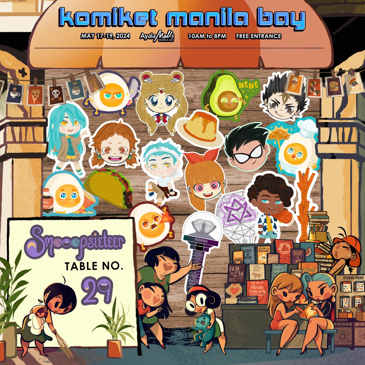 STICKERS AND STICKERS GALORE! #SupportLocalCreators at Komiket, May 17-19, 10am-8pm at Ayala Malls Manila Bay and discover a wide range of custom designed merch to add to your collection of art, stickers, prints, and komiks! Entrance is FREE! #komiketmanilabay #komiket2024