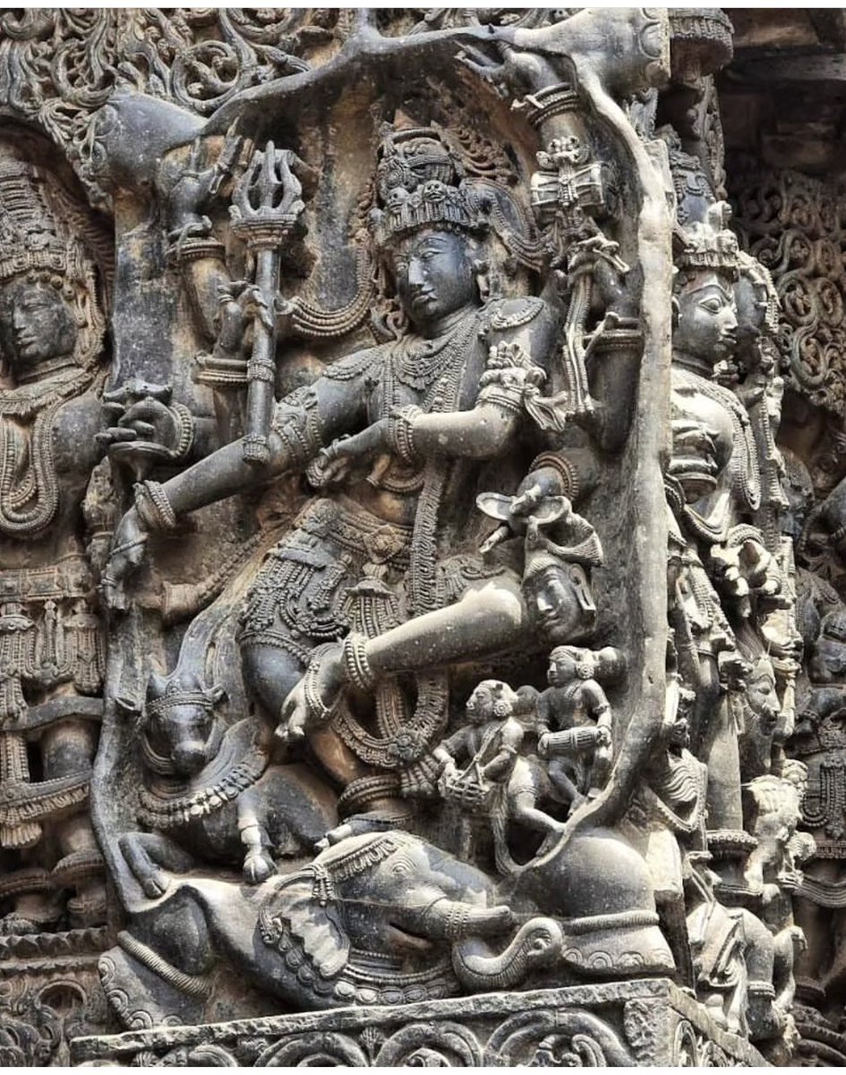 The Gajasura Vadha sculpture by the Hoysala dynasty shows Shiva defeating the elephant demon Gajasura, representing divine triumph over evil.
💥🔥

#DivineVictory #DivineTriumph #SculpturalHeritage #IndianArt #MythologicalSculpture #ShivaTriumph #GoodOverEvil
