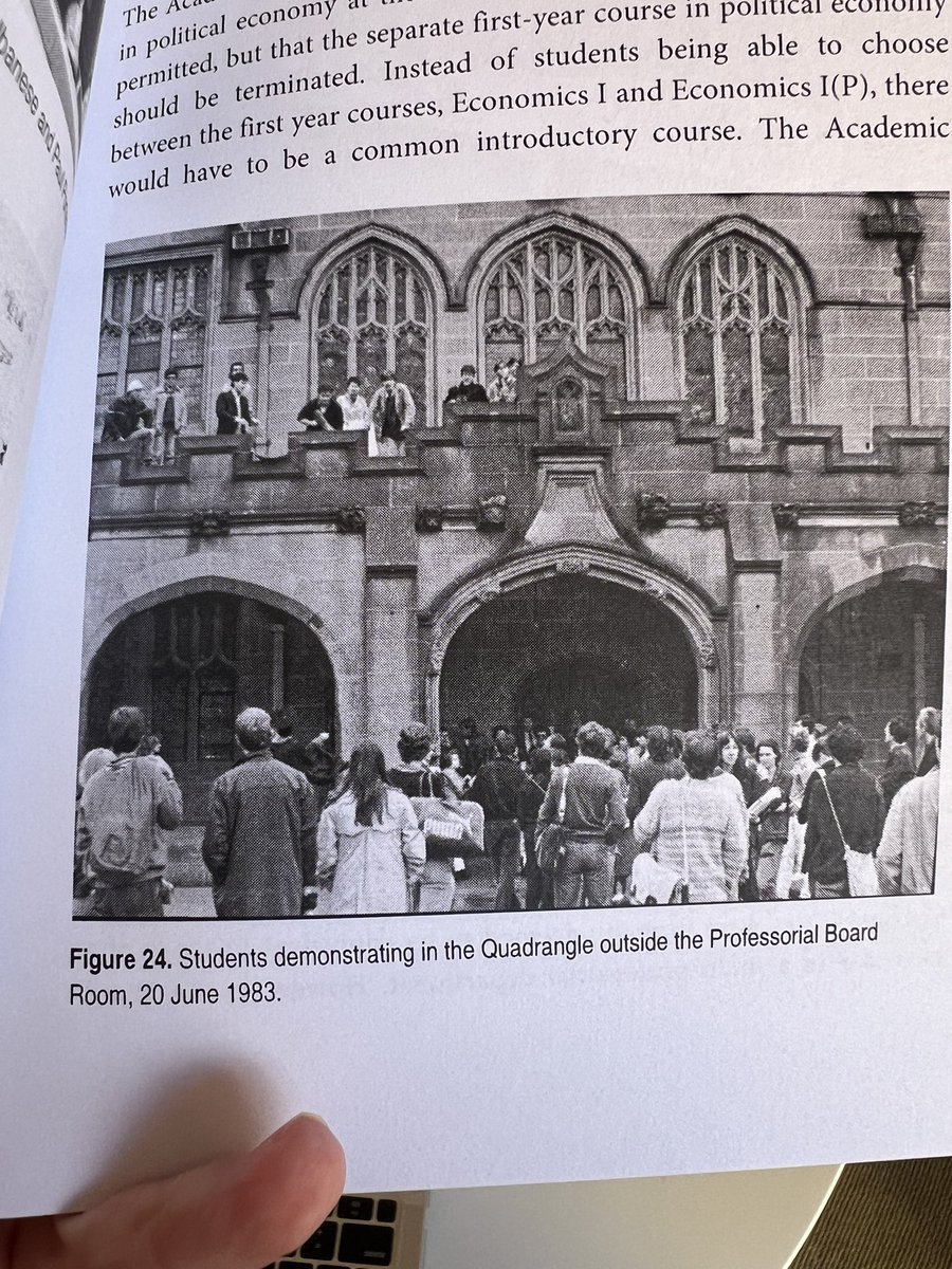 Students protesting for the right to be taught alternative economics at the University of Sydney in 1983. Including a fire on the quad. You might recognise some of these faces (taken from Political Economy Now:the struggle for alternative economics at the University of Sydney)