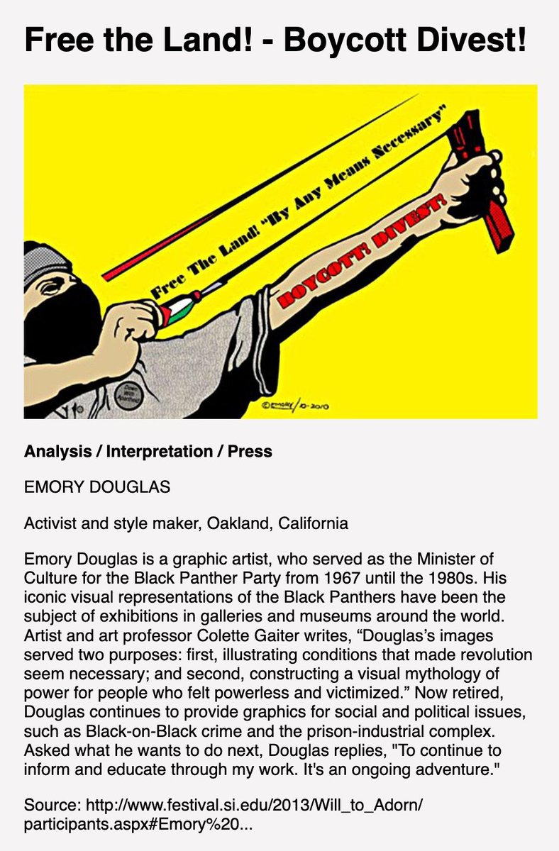 Reactionary Scott Wiener freaks out about this poster Oakland artist Emory Douglas, who was the Black Panther Party's Minister of Culture in its heyday. Emory Douglas has work in the collection of the NY MoMA. palestineposterproject.org/poster/free-th…