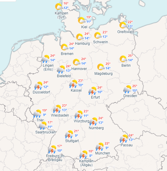 #WetterHeute  Im Osten nochmal sonnig und warm, aus Westen #Schauer und teils starke #Gewitter und Unwetter!⛈️  🗞️ Mehr Wetterkarten unter: daswetter.com/wetterkarten/