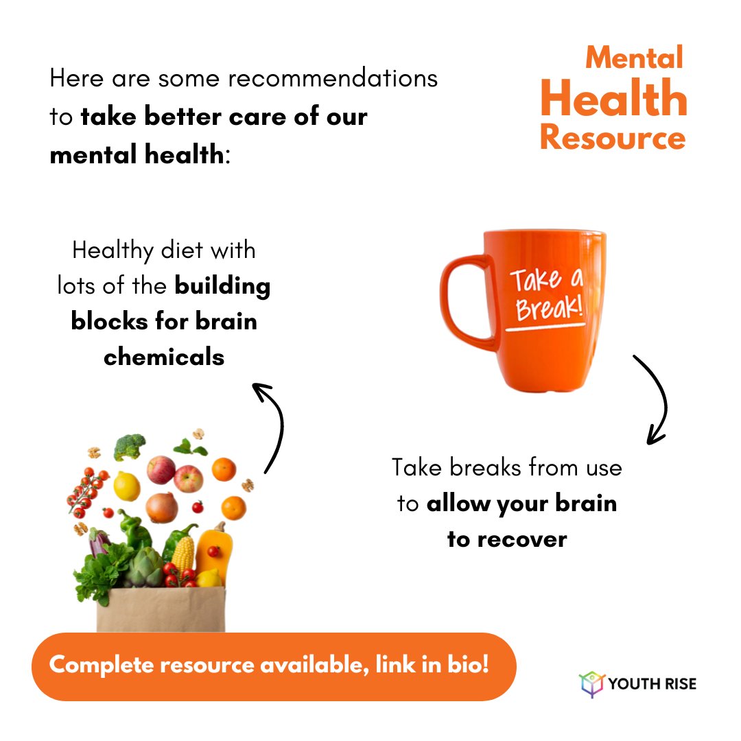 Harm reduction and Mental Health👇🏾 -Healthy diet with lots of the building blocks for brain chemicals -Exercise – ideally outside in daylight with a friend -Good quality natural sleep -Take breaks from use -Use relaxation techniques -Talk to your friends about how you feel