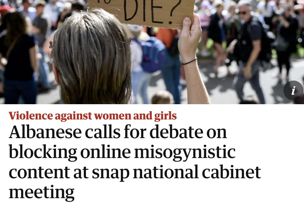 Amidst calls to address violence against women, @GuardianAus reports that Aus Gov is considering reforming the Online Safety Act & the eSafety commissioner’s powers to enable blocking misogynistic content online. This government sees censorship as a hammer for every nail.