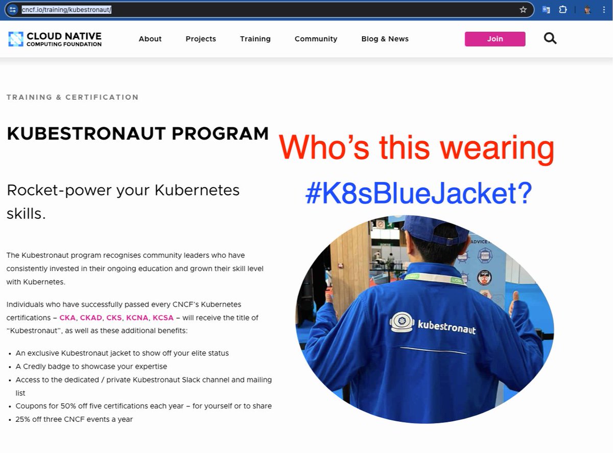 Who's wearing #K8sBlueJacket? Awesome news, the global @kubestronaut map is live! Find who's your local #kubestronaut. @k8sug @yongkanghe 👉 lnkd.in/gfpP2PYK Awesome news, use code 𝐓𝐄𝐂𝐇𝐓𝐀𝐋𝐄𝐍𝐓𝟐𝟎𝟐𝟒𝐊𝟖 to save 51% @k8sug @yongkanghe bit.ly/3UHi5pf