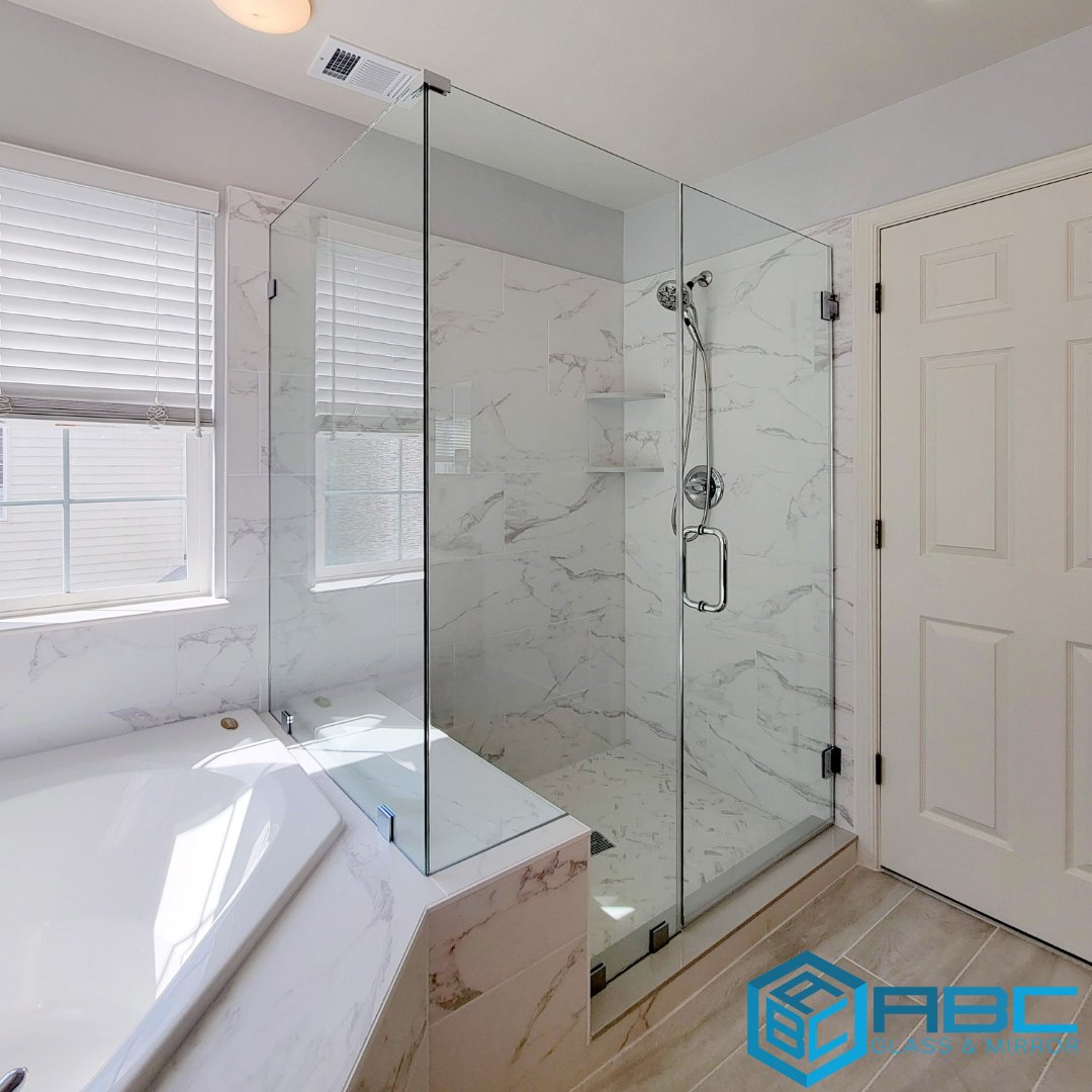 Glass shower enclosures by ABC Glass and Mirror are a surefire way to make your bathroom look more beautiful and function at a much higher level. Call today to get started at 703-257-7150! #showerdoors