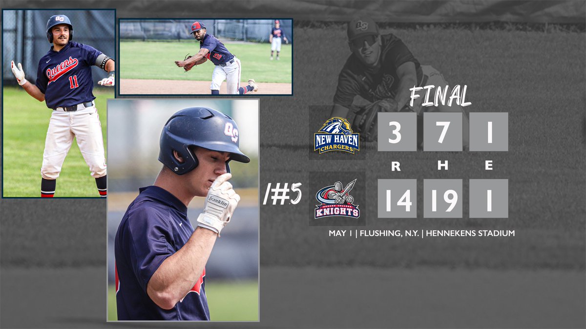 𝗞𝗡𝗜𝗚𝗛𝗧𝗦 𝗪𝗜𝗡❗️Behind a game-high four RBI performance from senior @Phil_Krpata and a career-high 5.0 IP from rookie Vinay Patel leads @QC_Baseball to a 14-3 non-conference victory over New Haven Wednesday afternoon! #knightnation Full recap to follow shortly