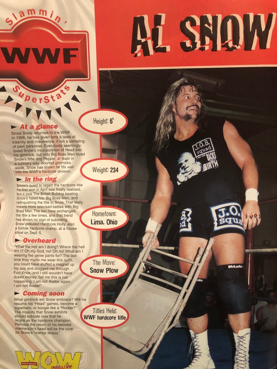 Al Snow from WOW magazine issue 8

#alsnow #wwe #wwf #ecw #ovw #wrestling #attitudeera #classicwrestling #90swrestling #wowmagazine #worldofwrestlingmagazine