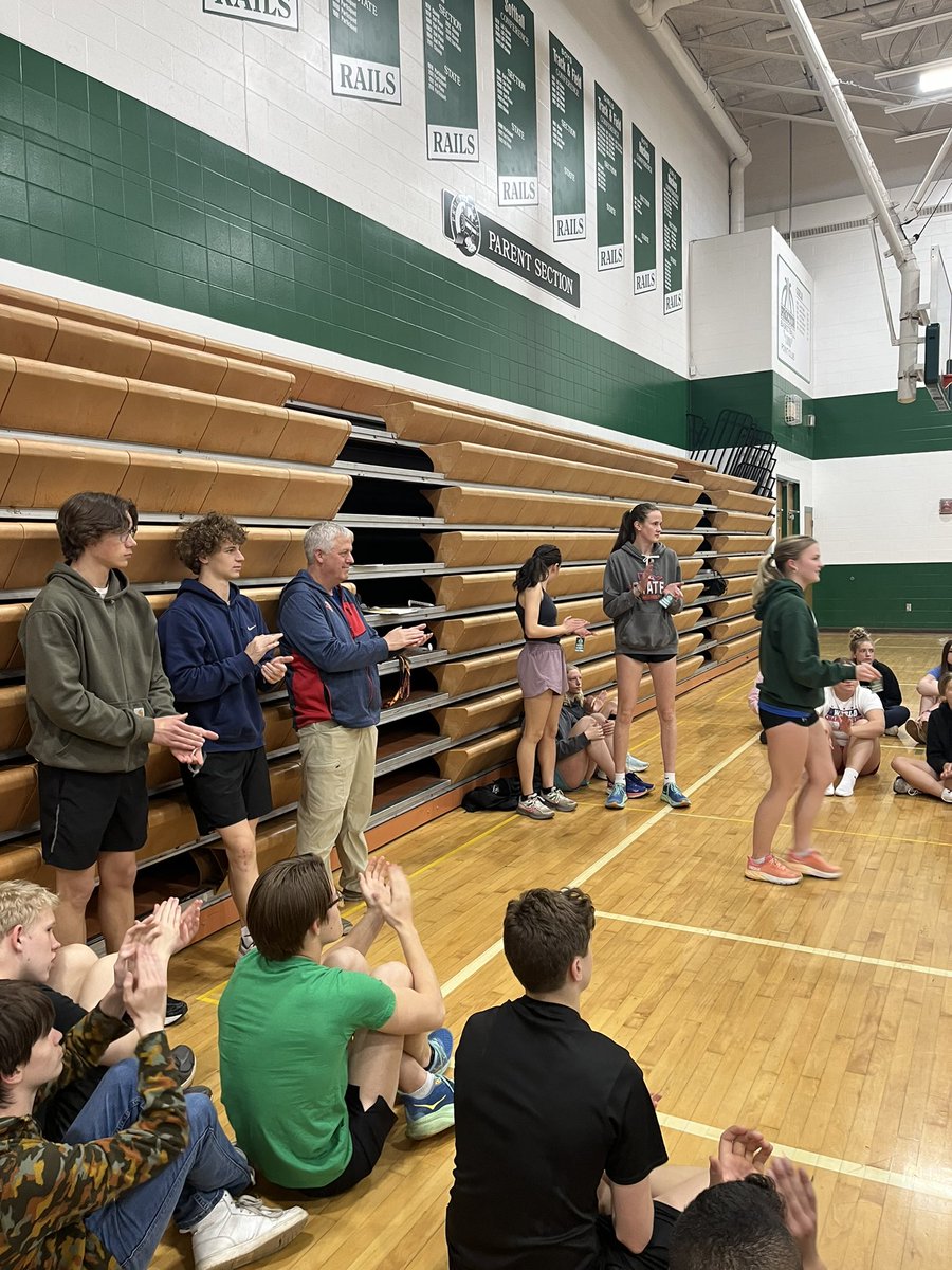 Members of the Leadership Panel giving out the back pack tags to the real stars of our team - athletes who displayed our Core Values of #Respect #Integrity and #HardWork at our meet! @MSHSLjohn @AliciaTipcke