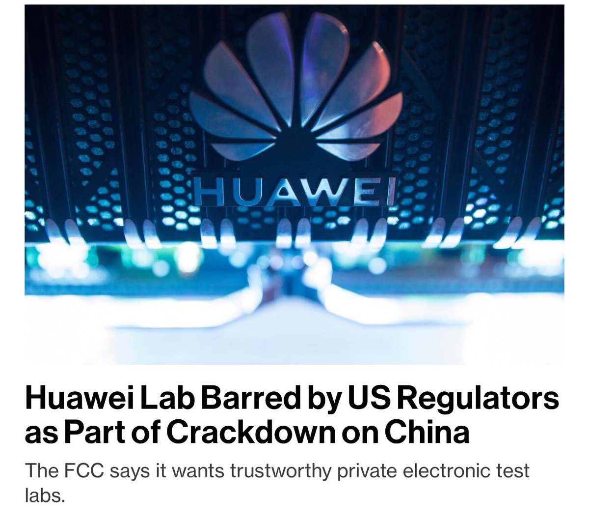 🇺🇸 FCC is moving to bar a 🇨🇳 Huawei lab from approving telecommunications gear for use in the US and has proposed similar moves against other providers deemed a national security threat, including several 🇨🇳 companies. bloomberg.com/news/articles/…