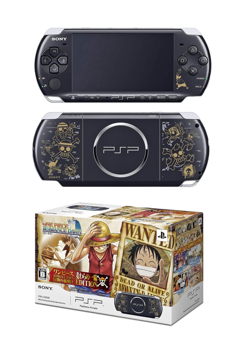In 2012, Sony introduced a limited edition One Piece PSP bundle for Japan, featuring a custom-designed PSP-3000 system adorned with Jolly Rogers on the backside. The bundle includes the game 'One Piece: Romance Dawn,' custom PSP themes, and a special quest.