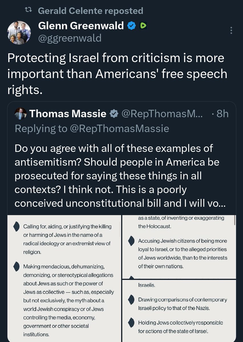 IMAGINE THAT! 'Protecting Israel from criticism is more important than Americans' free speech rights.' @RepThomasMassie @ggreenwald @geraldcelente