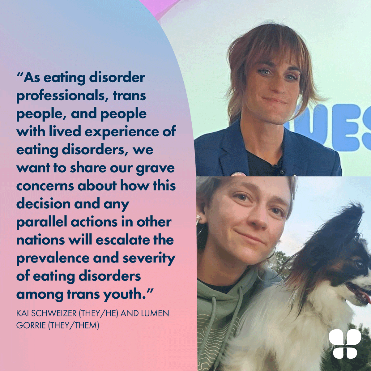 Butterfly Foundation (@bfoundation) on Twitter photo Recently, England's NHS made the controversial decision to stop providing puberty blockers to trans youth. In this blog <a href="/KaiSchweizer/">Kai Schweizer</a> & <a href="/Lumen_Gorrie/">Lumen Gorrie (they/them)</a> share how this could contribute to increased prevalence & severity of eating disorders in trans youth⬇️
butterfly.org.au/banning-pubert… Recently, England's NHS made the controversial decision to stop providing puberty blockers to trans youth. In this blog <a href="/KaiSchweizer/">Kai Schweizer</a> & <a href="/Lumen_Gorrie/">Lumen Gorrie (they/them)</a> share how this could contribute to increased prevalence & severity of eating disorders in trans youth⬇️
butterfly.org.au/banning-pubert…