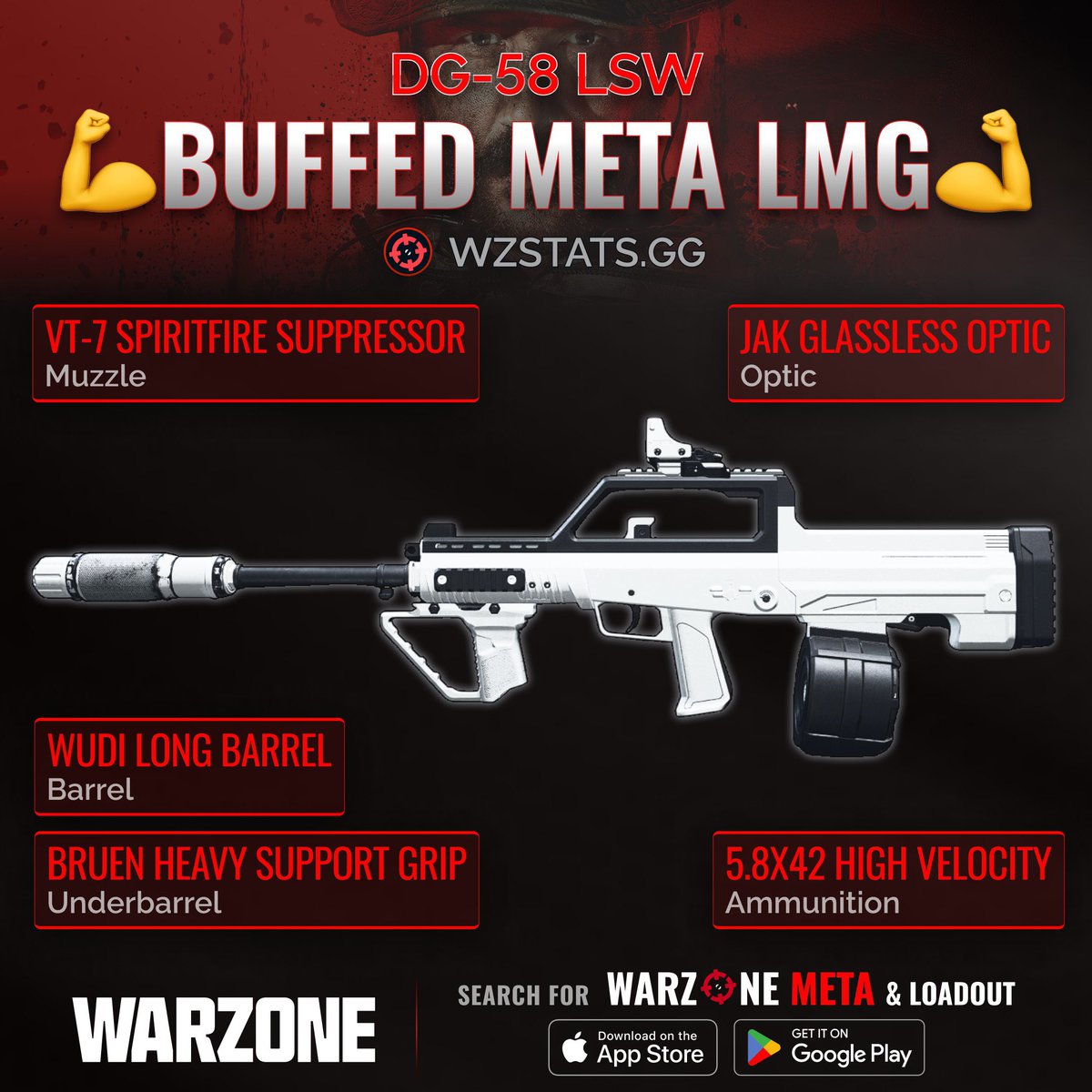 ‼️🚨 BUFFED META DG-58 LSW IN WZ 🚨‼️

💪 The BUFFED DG-58 LSW is 100% META in #Warzone!

🥇 Even better than the SVA 545 if you don’t like Burst Guns!

📊One of the Fastest TTKs in game!

Our loadout details:
✅ Very Easy To Use
✅ INSANE 1300+ m/s Bullet Velocity
✅ Fast Reload