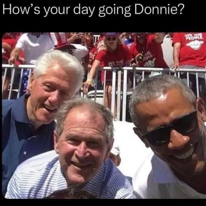 Hey Donnie! These 3 send their thoughts & prayers!😜 #DemVoice1 
They may have their flaws & everyone didn’t agree w/ their policies but I’ll take them any day over a psycho wannabe dictator! #TrumpForPrison2024