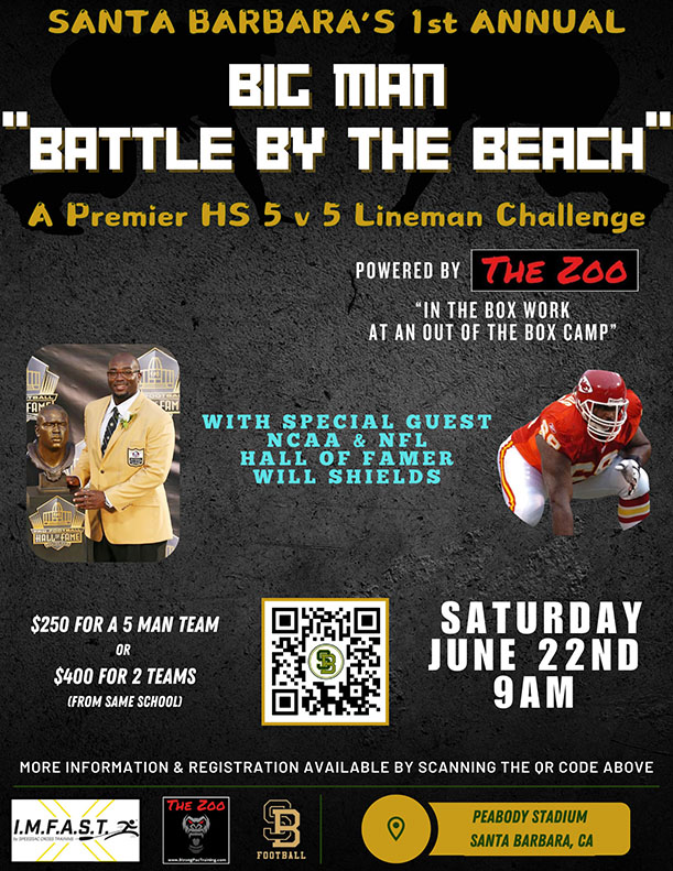 805 OL/DL come get this work!! Premier, first of it's kind camp coming in June. 

#willshields #thezoo #sbhsdonsfootball #centralcoast
