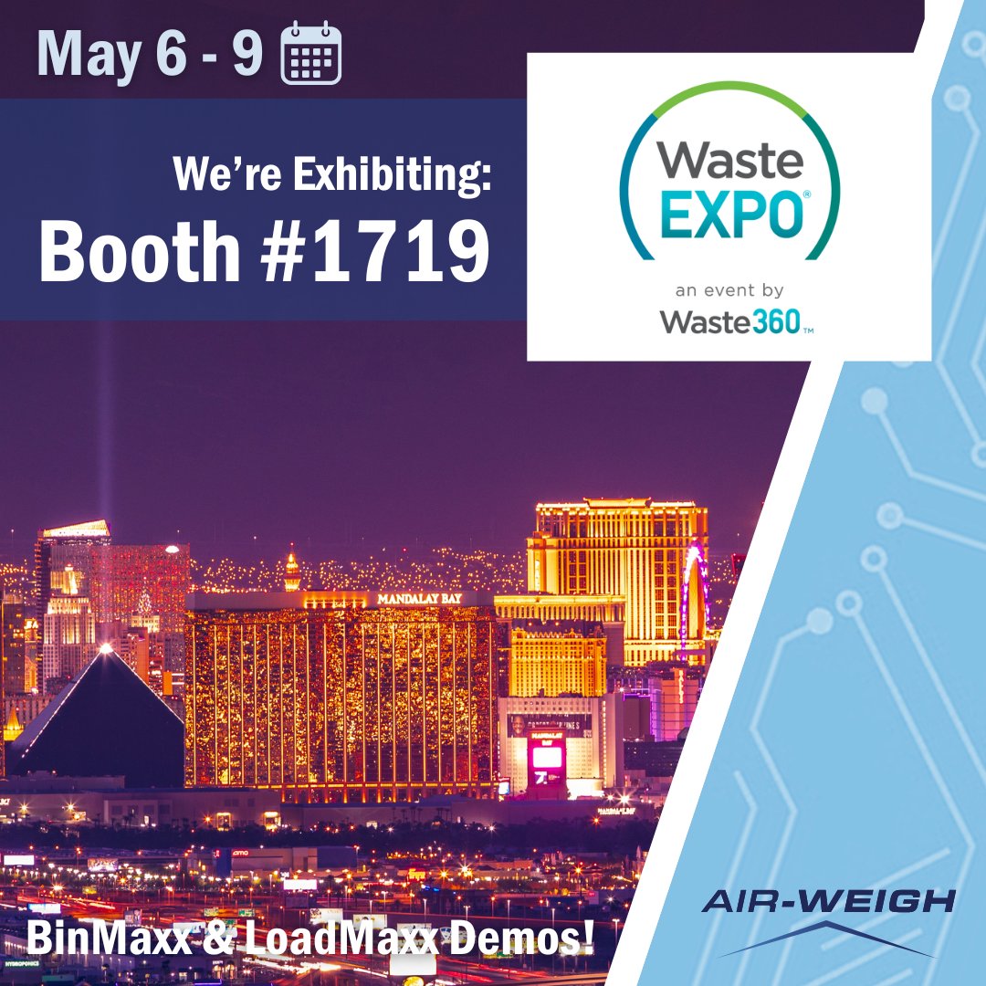 Heading to Las Vegas for #WasteExpo 2024? Want to slash your operation costs? Quit wasting time scaling loads – find out how by visiting Air-Weigh at Booth 1719! Hope to see you there!