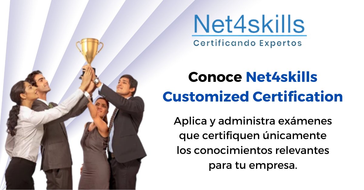 Con #Net4skills Customized Certification te ayudamos a diseñar y aplicar tu propia certificación. 👨‍💼 Con nuestra solución podrás medir y certificar el nivel de conocimientos de tu personal o incluso de tus proveedores de servicios de TI👇 hubs.la/Q02v5q5G0