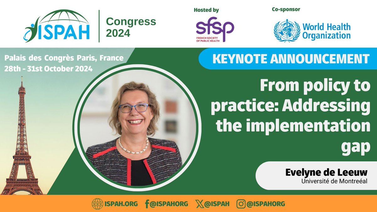 📢 This session will showcase examples from around the world of #PhysicalActivity policy frameworks, their development processes and the systems in place to support implementation. #ISPAH2024

🔗 buff.ly/3Ws0SRR

@EvelyneLeeuw @SFSPasso @WHO