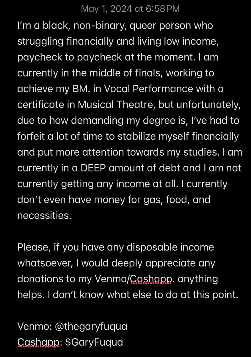 i hate to do this but i have no other options at the moment. please read, help if you’re able, and b00st. 🫶🏾 c*shapp: $garyfuqua v*nmo: @thegaryfuqua