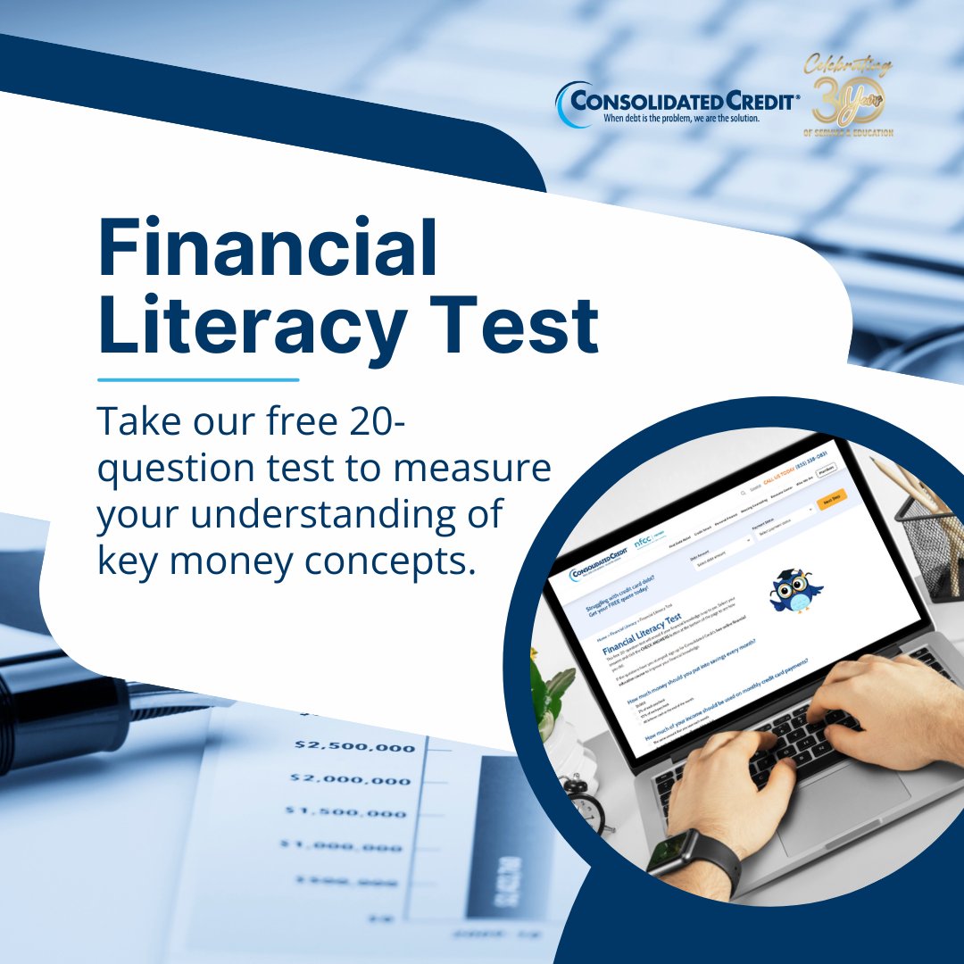 ✅Test your knowledge. Take the 20-question test today: ow.ly/cT8v50RnyVa

🦉#FinancialLiteracyTest
#ConsolidatedCredit #FinancialLiteracy #CreditEducation #CreditCounseling #HousingCounseling #DebtManagement #Finance #Money #FinancialEducation #DebtSucks ☎️1-844-450-1789