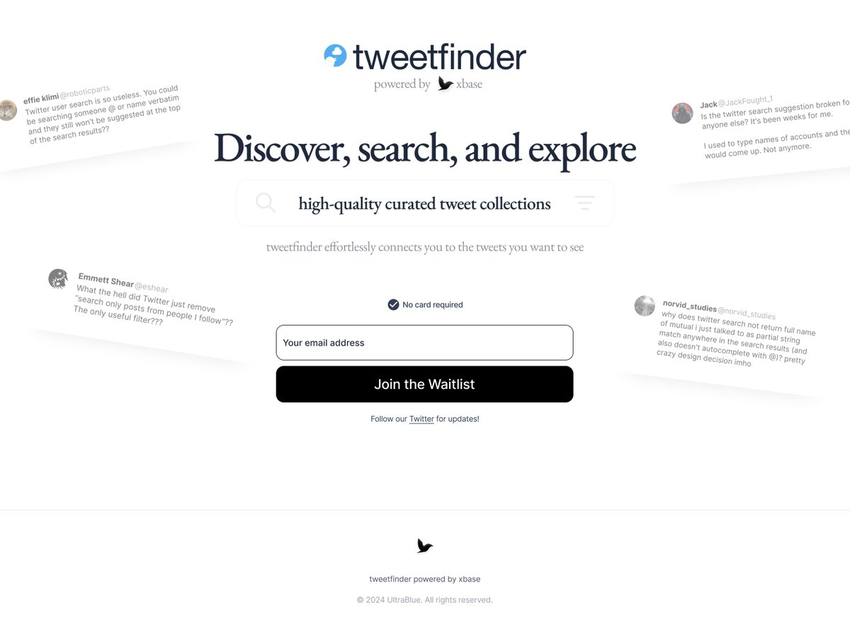 Building search engine for most bookmarked tweets

Waitlist launching soon.

#buildinpublic