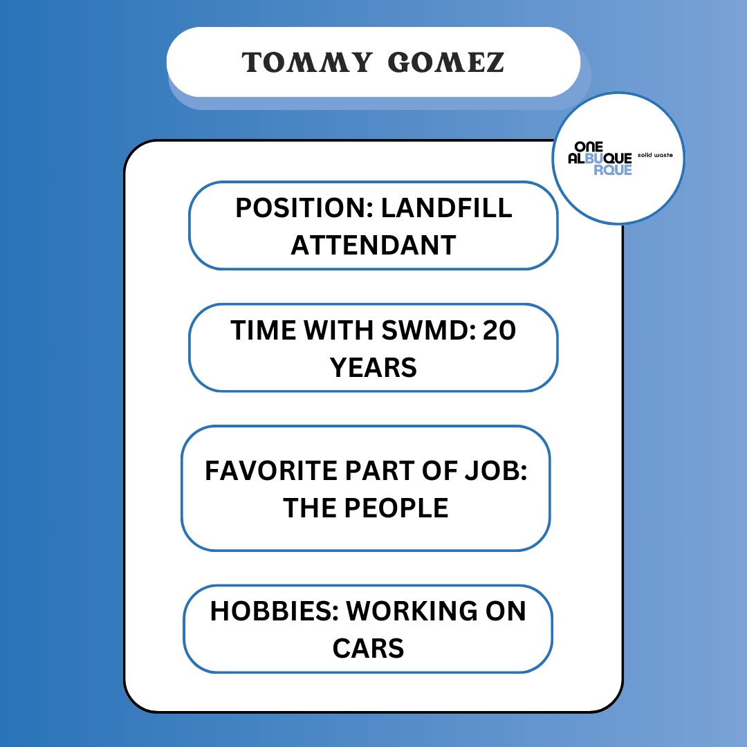 Happy #SolidWasteWednesday! 🎉 Today, we are celebrating a true rockstar in our team, Tommy Gomez, who is marking his 20th work anniversary with us! . . . #OneAlbuquerque #KeepABQBeautiful #SolidWasteDepartment #EmployeeAppreciation