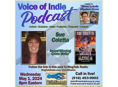 ***LIVE NOW*** Sue Colletta @SueColetta1 VOICE OF INDIE #Podcast @FreshInkGroup hosts @StephenGeez @BeemWeeks May 1, 2024, 8PM EST! blogtalkradio.com/voiceofindie1/… #mystery #mysterybook #thrillers #thriller #truecrime #truecrimebook #Indieauthor #bookaholic #book #bookworm #ASMSG #IARTG