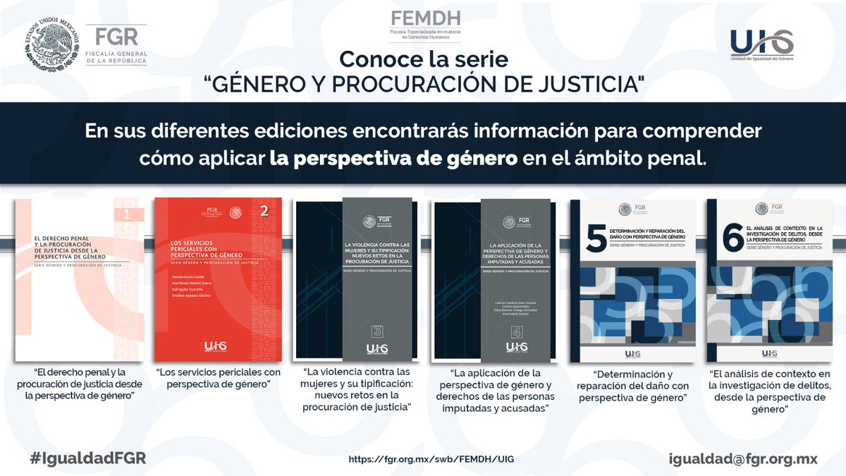 #SabíasQue la #FGR, a través de la #UIG, publica la Serie #GéneroyProcuracióndeJusticia con el objetivo de que las y los operadores del Sistema de Justicia Penal comprendan mejor e integren la perspectiva de género en sus actuaciones. ¡Conócela! fgr.org.mx/swb/FGR/Public…