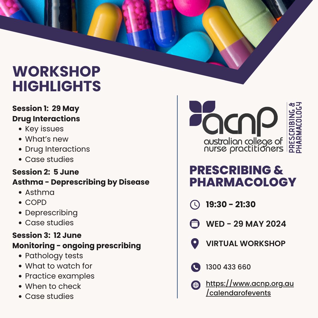 Calling all Nurse Practitioners and Healthcare Professionals! The 2024 Prescribing & Pharmacology course is here! Join our virtual workshop series to enhance your skills in safe and effective prescribing.