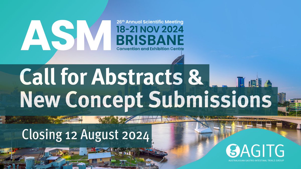📣 Call for Abstracts & the New Concepts Symposium for #AGITG24. Mark the closing date in your calendar now: submissions close Monday, 12 August, 9:00am AEST For more info visit: • gicancer.org.au/Abstracts • gicancer.org.au/New-Concepts #GICancer #CancerResearch #GICancerResearch