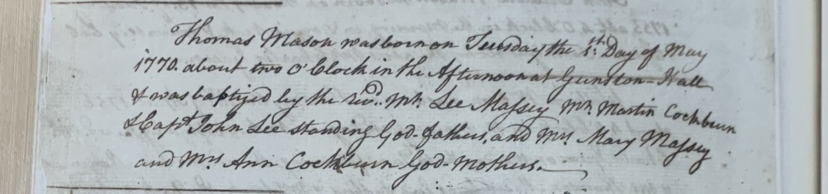 #OTD 1770, Thomas Mason was born to Ann & George at Gunston Hall. He trained as a merchant, married Sarah Barnes Hooe in 1793 and had 4 children. Died on Sept. 18, 1800, while serving as a member from #PrinceWilliamCounty to the VA House of Delegates. ow.ly/csTo50Ru9gS