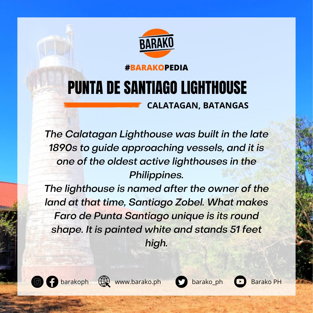 #BarakoPedia | Discover the storied Cape Santiago Lighthouse, a guiding light for ships in Verde Island Passage and Manila Bay. Proudly a National Historical Landmark since March 12, 2018!
#BarakoPH #CalataganBatangas #Batangas
