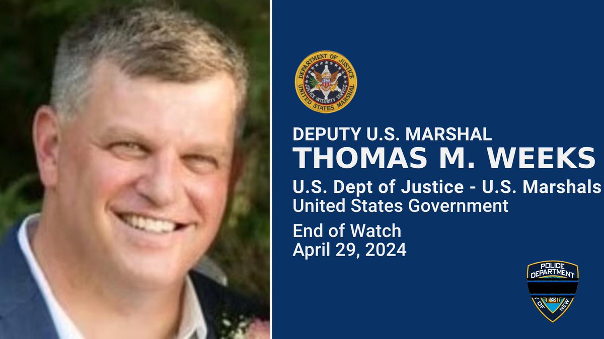 We offer our condolences to the family, friends, and colleagues of Deputy U.S. Marshal Thomas Weeks, from the @USMarshalsHQ, who was shot and killed while attempting to serve a warrant. Your sacrifice will never be forgotten. Rest Brother, Fidelis Ad Mortem.