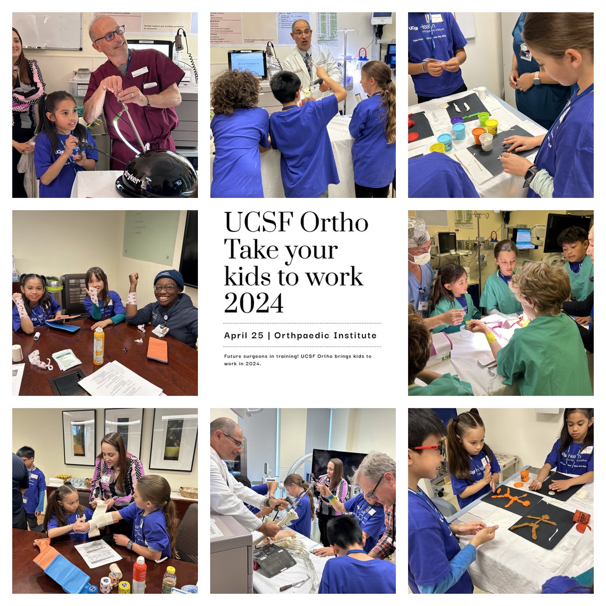 Calling all future orthopaedic surgeons! Last week, eager young minds were welcomed at the Orthopaedic Institute in San Francisco to experience firsthand what their parents do at the annual Take Your Kids to Work Day. #FutureOrthopaedicSurgeons #TakeYourKidsToWork #ucsfortho