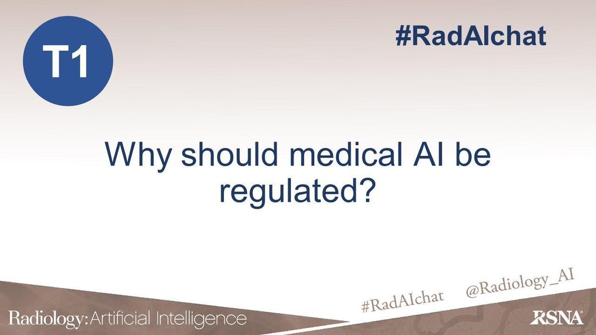 1/ T1. Medical AI should be regulated for several reasons:
1️⃣ Ensuring safety and efficacy: #MedicalAI can have significant impacts on patient outcomes, so they must be thoroughly tested and proven to be safe and effective before being deployed. 🧵 
#RadAIchat