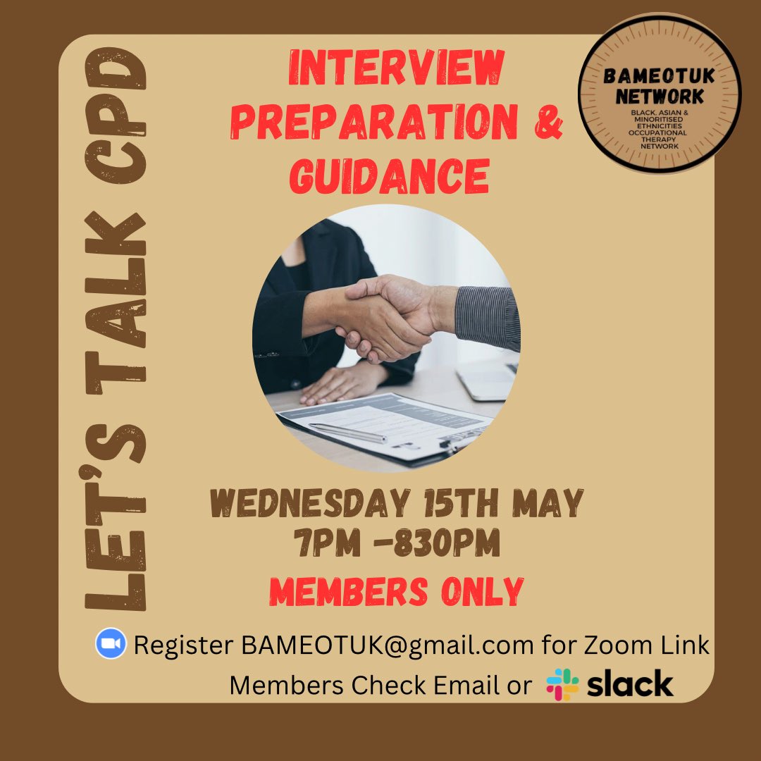🌟🌟 Join our CPD session focused on interview skills. 💼 Gain practical techniques to ace interviews with confidence. Don't miss out – register now! #OccupationalTherapy #CPD #InterviewSkills 🎓📝 Wednesday 15th May 2024 - 7pm-830