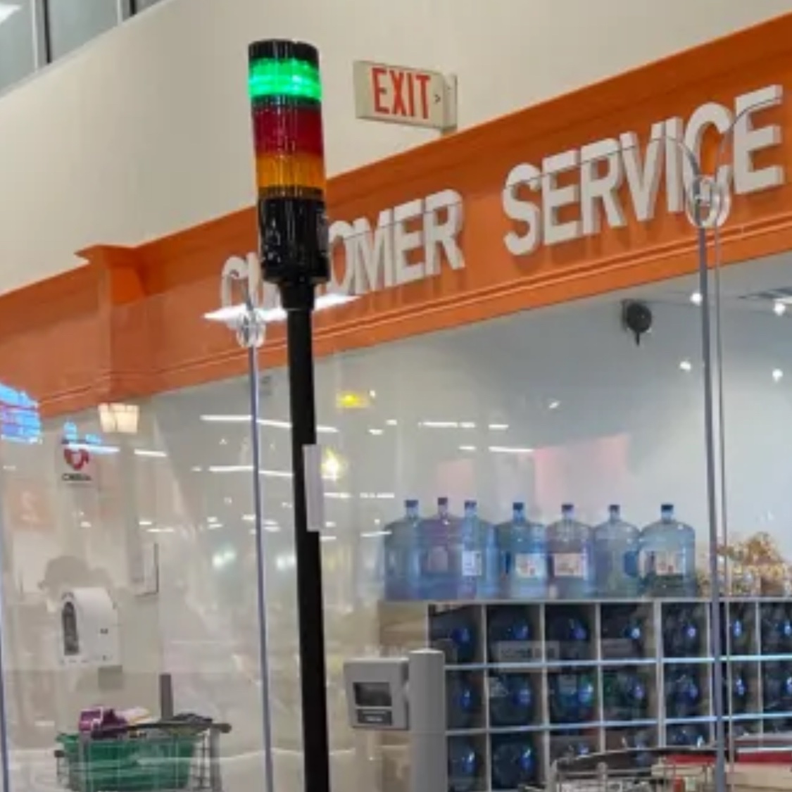 Imagine how helpless you’d feel inside a smoke-filled store as you try to get out by heading toward this glowing exit sign…only to find a wall of plexiglass holding you back. How are these barriers not illegal?