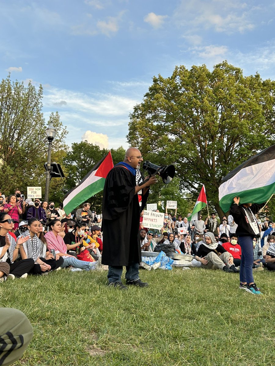 Professor of 20 years at OSU condemns the use of snipers last Thursday. He says 200 staff attended a recent meeting for Faculty and Staff for Justice in Palestine.