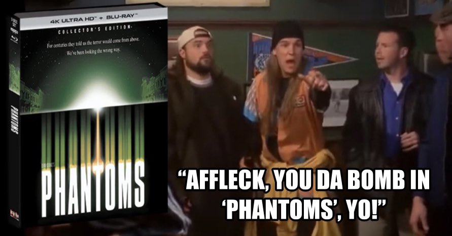 Phantoms will be coming out on 4K UHD + Blu-Ray in July. Let the “Affleck was the bomb in Phantoms” gags & memes commence!

shoutfactory.com/en-ca/collecti…

#Phantoms #BenAffleck #Ben_Affleck #JayAndSilentBob #KevinSmith #Kevin_Smith #movies @ShoutFactory