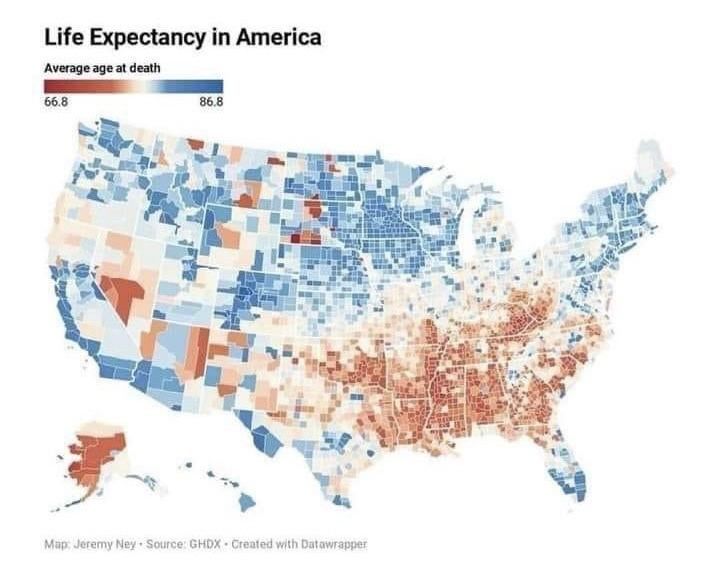 The life expectancy in Minnesota is around 20 years longer than much of the southern United States.