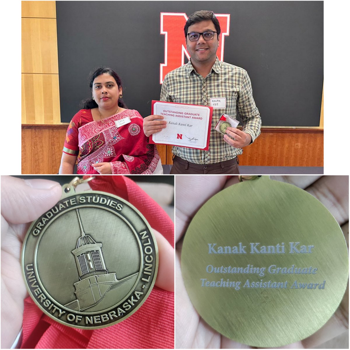 Feeling honored to receive the Outstanding GTA Award from @UNLGradStudies, @UNLincoln. My cordial thanks to my @unl_cee undergrad students, selection committee, nominator, and superb course instructors.

#AcademicAchievement #TeachingAssistant #Education