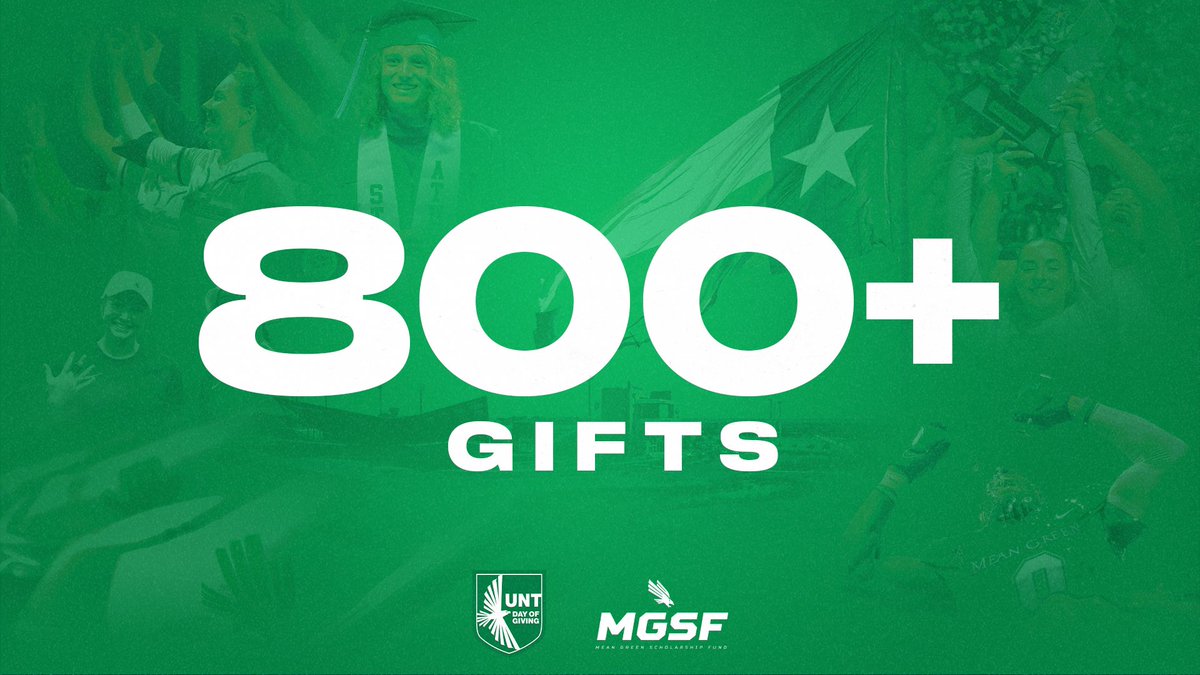 #UNTDayOfGiving has begun with a fantastic kickoff! Until noon tomorrow, think about contributing a donation that supports our student-athletes in the classroom, on the field, and in life. Give 👉 northtex.as/GiveMeanGreen #GMG x #TakeFlightUNT 🟢🦅