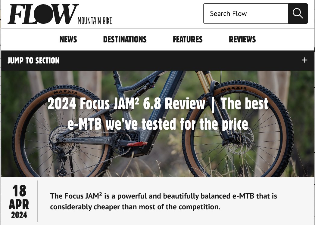 Congrats to Focus - a great review of the Jam2 6.8 #eMTB from @flow_mtb 👏 

'The best eMTB we've tested for the price' ($8,499)
'...a powerful and beautifully balanced e-MTB...'

Those who are coming to our Focus eMTB demo this weekend are in for a treat 😀