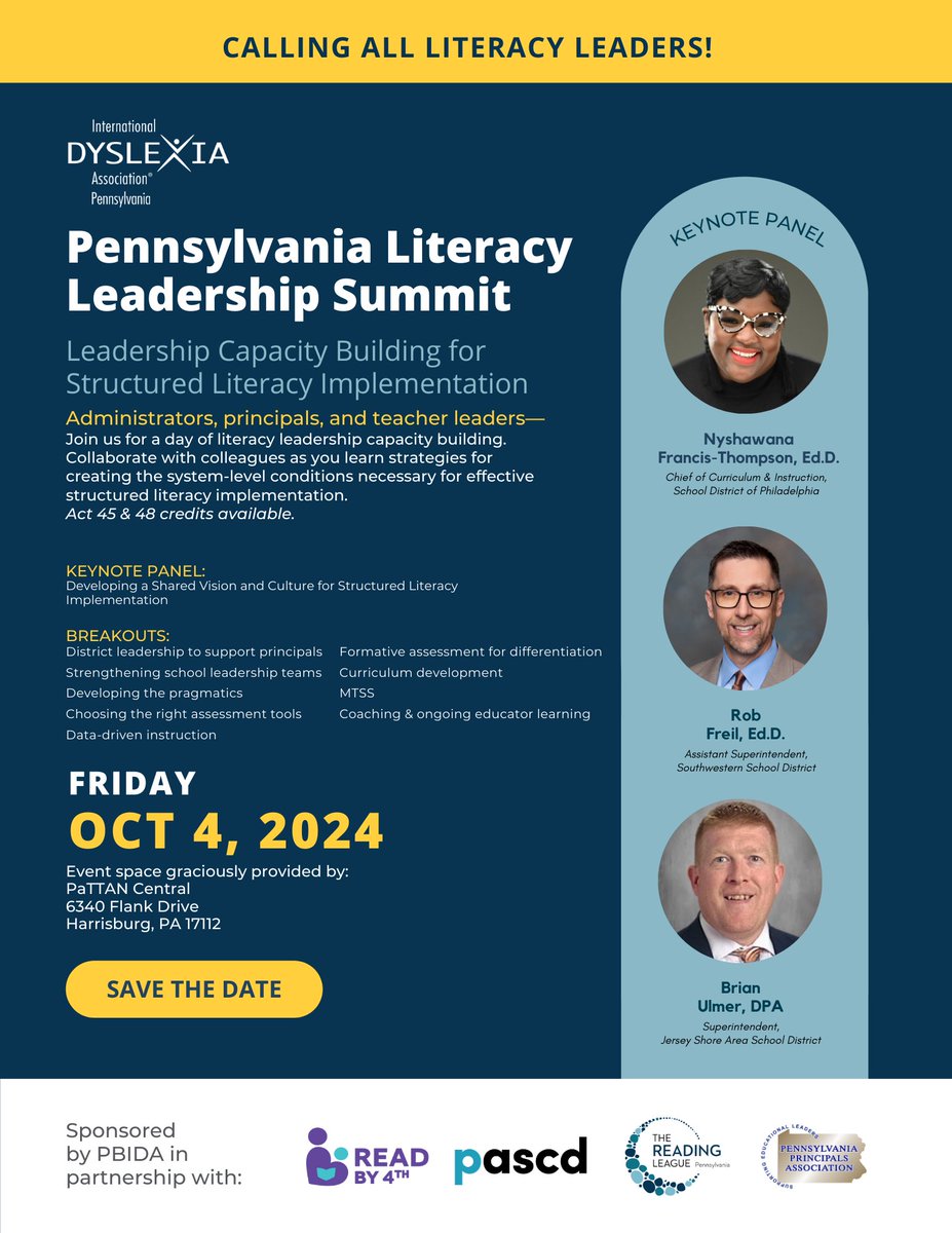 Save the date! I’ve been working with lots of wonderful educators planning this event. It will be low cost and districts will be encouraged to bring a team to learn together. @PAPRINCIPALS @PaBranchIDA @ReadingLeaguePA #structuredliteracy #dyslexia #scienceofreading