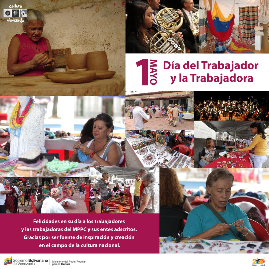 El 1ero de mayo de cada año se celebra en Venezuela y en el mundo el Día del Trabajador y la Trabajadora. Gracias a quienes laboran en el MPPC y sus entes adscritos por ser fuente de creación e inspiración en el campo de la cultura nacional.