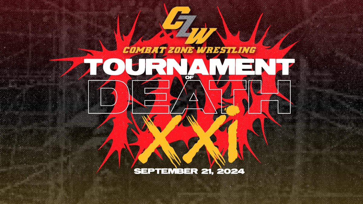 The SECOND entrant to TOD XXI will be announced THIS SATURDAY! 🎟️ ON SALE NOW: showpass.com/czw-tod21 CZW presents Tournament of Death XXI Saturday, September 21 179 Ebenezer Church Rd, Townsend, DE Bell at 3